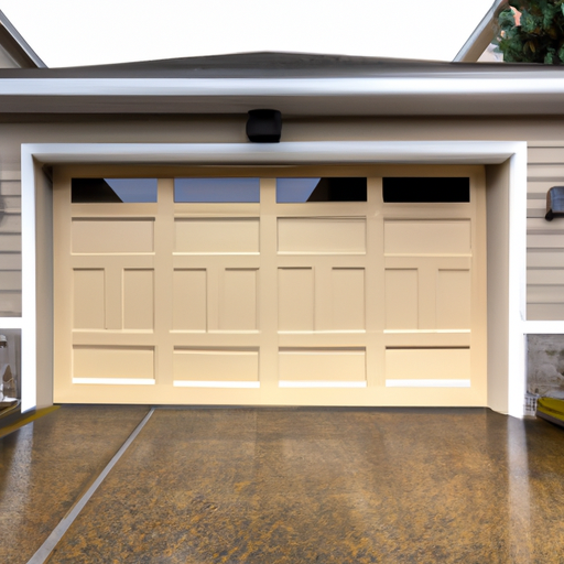 Residential garage door and facade in a Bothell, WA neighborhood on an overcast day, showing door panels and seals.