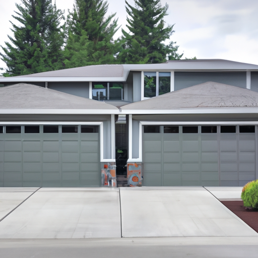 Modern Bothell home exterior with visible garage door, driveway, and evergreen landscaping under a cloudy Pacific Northwest sky.